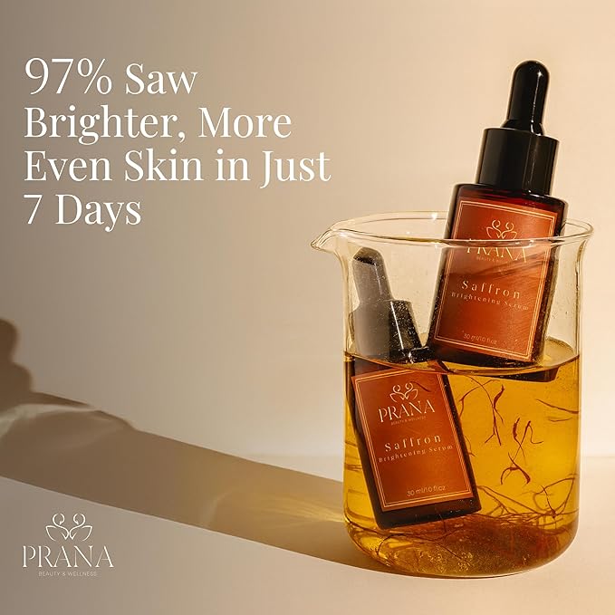 PRANA Saffron Brightening Vitamin C Face Serum – Ayurvedic Skincare with Pure Blue Lotus, Vetiver & Sandalwood – Hydrating Anti-Aging Serum for Even Skin Tone, Dark Spots & Radiant Glow (30ml)