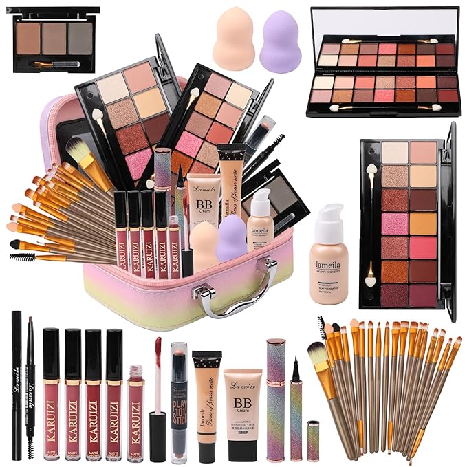 All In One Makeup Set,makeup set for girls,Makeup Gift Set for Women & Girls,Make up Cosmetic Storage,Rainbow Gift Cosmetic Case