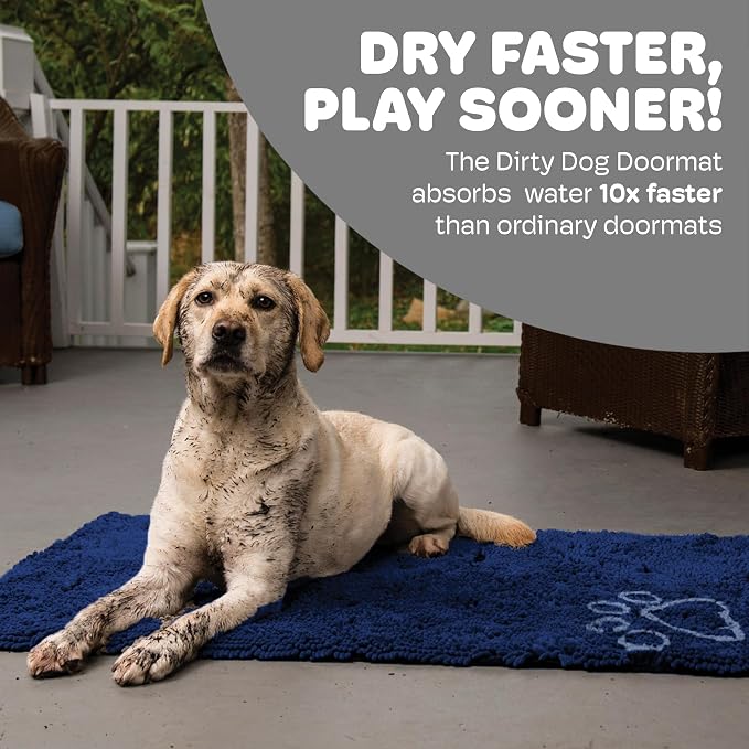 Dog Gone Smart Dirty Dog Doormat - Fast Drying Rug - Bermuda Blue 3x16 in | Super Gripper Backing for Clean Floors - Absorbent Microfiber and Machine Washable Mat for Muddy Paws
