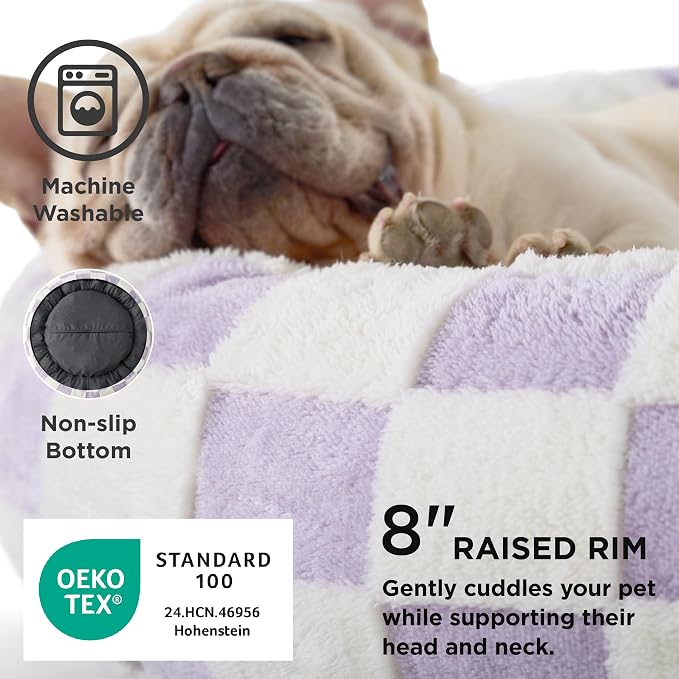 Lesure Shown on TV Jacquard Donut Dog Bed Medium Sized Dog,Purple 30x30x8in | Orthopedic Calming Pet Bed Sofa, Original Design Pattern,Washable Cover,Cute Home Decor as Gift for Pet,Anti Slip Bottom