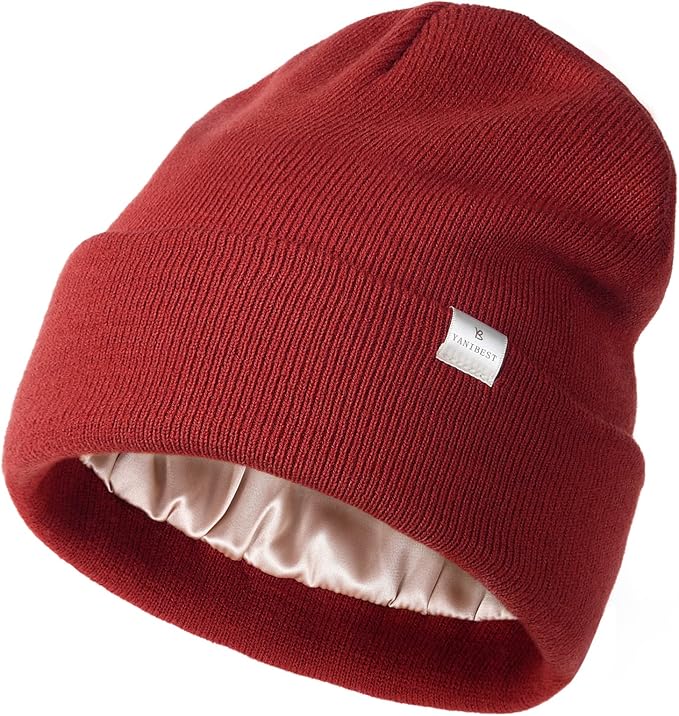 YANIBEST Satin Lined Beanie for Women Reduce Frizz Winter Hats for Women Men Silk Lining Soft Slouchy Warm Cuffed Less Static