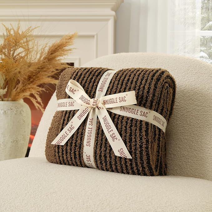 Snuggle Sac Chocolate Brown Throw Blanket for Couch, Fuzzy Microfiber Throws, Knit Soft Blankets for Couch, Sofa, Travel, Black Brown, 50x60 inches