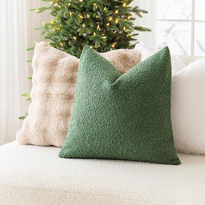 Foindtower Pack of 2 Textured Boucle Throw Pillow Covers Accent Solid Pillow Cases Cozy Soft Decorative Couch Cushion Case for Chair Sofa Bedroom Living Room Home Decor 18 x 18 Inch Hunter Green