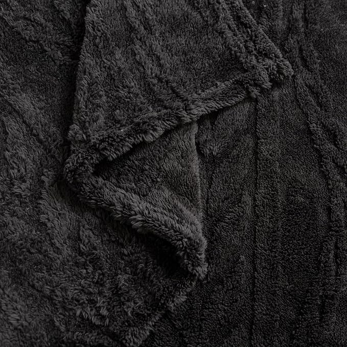 YUSOKI Sherpa Fleece Queen Size Blanket, Black, 90"x90" | 3D Stylish Design,320GSM, Non-Shedding, Lightweight for All Season Use, stays fluffy after repeated washes, Perfect Gifts