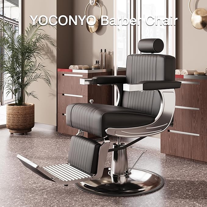 Barber Chair for Barbershop, Hydraulic Reclining Salon Chairs for Hair Stylist, 360 Degree Swivel Heavy Duty Salon Chair, Hair Chair with Adjustable Headrest and Footrest, Black