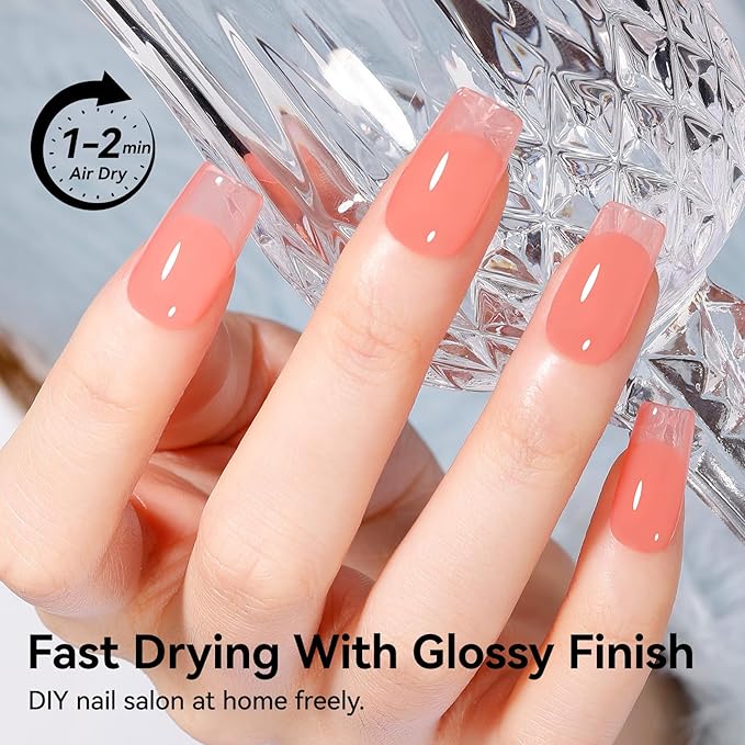 Pink Nail Polish Fast Dry Sheer Tinted Blush Rose Fingernail Polish, Jelly Pink 12-Toxic Free Vegan Rich in VE Nail Lacquer for All Tone Skin Home DIY Nail Art Gift for Women Girls