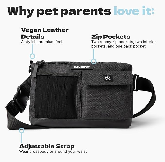 Cleverpup Walk & Train 2-in-1 Dog Walking Bag - Hands-Free, Graphite