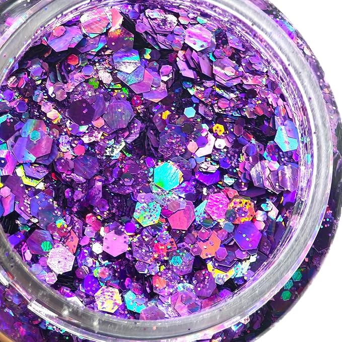 Grape - Light Purple - Craft Glitter - 2oz Glitter Shaker Bright Colorful Holographic Mix Chunky Body Glitter Bulk Wholesale 24 Colors in Shaker Cosmetic Glitter - EBLB802