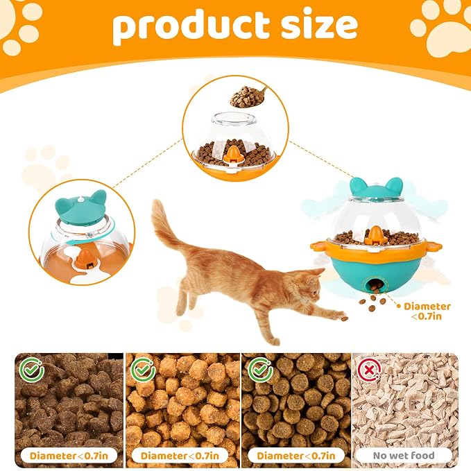 Pet Fit For Life Tumbler Treat Dispenser Cat Toy with Ball, Worm & Hook Attachment - Mental Interactive Wobble Puzzle Feeder for Indoor Cats, Snack Dispensing Spinner for Kitty Play - Orange, Medium