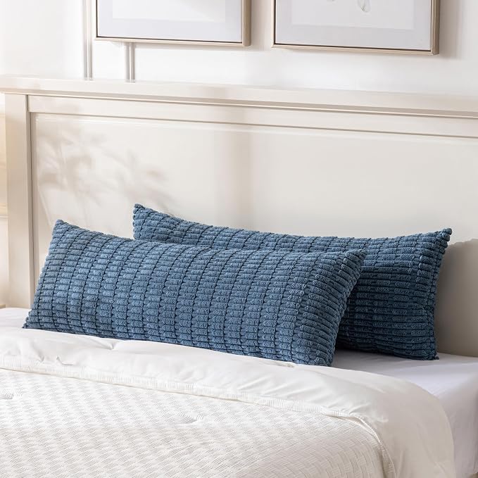 Fancy Homi Decorative Throw Pillow Covers for Bed Couch Bedroom Bench, Soft Corduroy Solid Pillow Case, Rustic Farmhouse Boho Room Decor,36" x 14" (Pack of 1),Dusty Blue