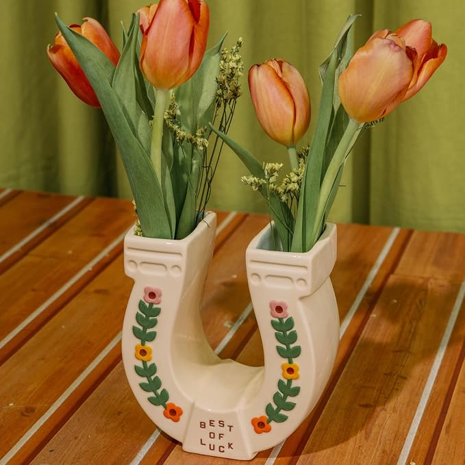 ban.do Novelty Ceramic Planter, Horseshoe | Decorative Flower Cowgirl Vase, Decorative Holder for Indoor Flowers, Cute Cowboy Western Decor, Unique Planter with Quote