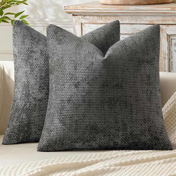 MIULEE Decorative Couch Throw Pillow Covers 16x16 Inch Dark Gray 2 Pack | Modern Boho Accent, Soft Chenille Pillow Covers, Farmhouse Cushion Cases for Home Decor Bed Sofa Living Room