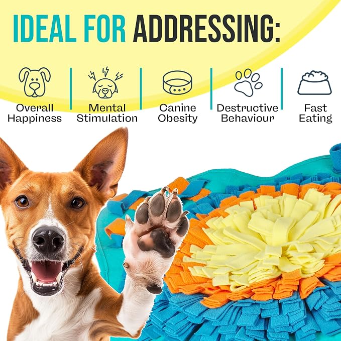 30" Dog Snuffle Mat - Interactive Dog Puzzle Toys for Enrichment - Large Slow Feeder Foraging Mat for Brain Games & Nosework Training - Washable Pet Sniff Mat with Easy to Carry Handle