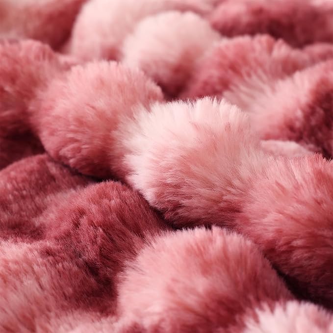 COOVA Faux Fur Throw Blanket for Couch, Cozy Soft and Fuzzy Plush Rabbit Fur Bubble Blanket for Sofa Bedroom Living Room, 50x60 Inches Tie Dye Magenta