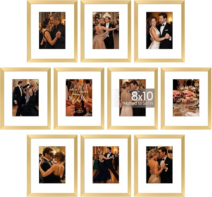 upsimples 8x10 Picture Frame, Photo Collage Wall Decor Set of 10, Gold | Fit 5x7 and 8 x 10 Photos, Wall or Tabletop Display, For Gallery Hallway Living Room, For Christmas Wedding