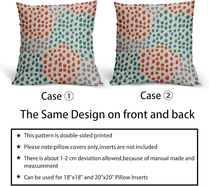 Teal Orange Pillow Covers 16x16 Set of 2 Grey Fall Colored Art Dot Decorative Throw Pillows Trendy Print Outdoor Pillowcase Holiday Seasonal Cushion Cover Linen Pillow Case Decor for Sofa Couch Bed