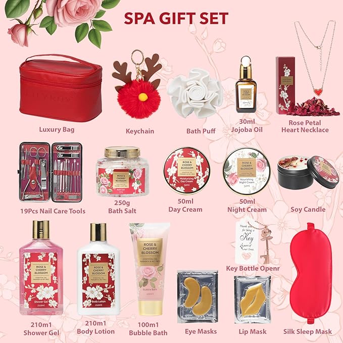36Pcs Mothers Day Gifts for Mom - Rose Bath and Body Gift Set, Spa Gift Set for Women, Beauty Care Kit | Gift for Women Christmas, Birthday, Valentines Day Gifts for Her Wife Perfect for Travel