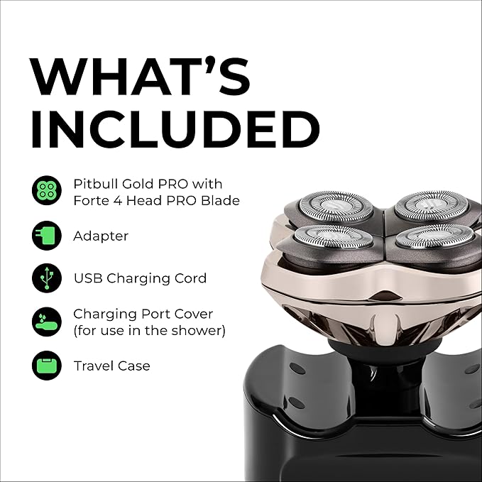 Skull Shaver Pitbull Gold PRO Head & Face Shaver - Premium Cordless Electric Shaver - for Wet & Dry Shaving - Features LED Battery Display - Comes with Travel Pouch