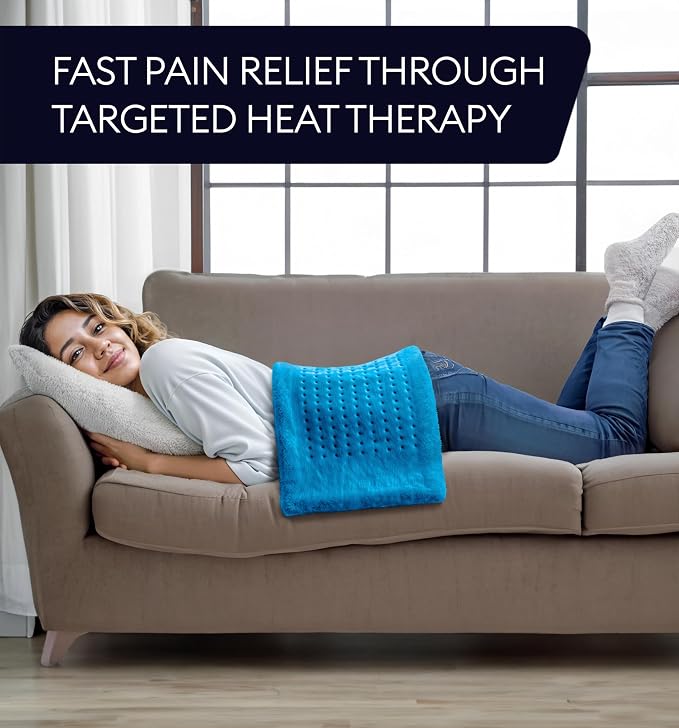 GENIANI XXL Heating Pad for Back Pain & Menstrual Pain Relief, Electric Throw Auto Shut Off, Machine Washable, Moist Heat Pad for Neck and Shoulder, Cramps Relief, Aqua Blue 18'‘×26’’