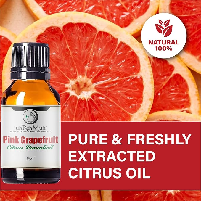 Pink Grapefruit Essential Oil Cold Pressed Citrus Paradisi Peel Oil Fresh Citrus Aroma Top Note Essential Oil for Aromatherapy Diffuser Skincare Haircare and Natural DIY Cosmetic Blends - 15 ml