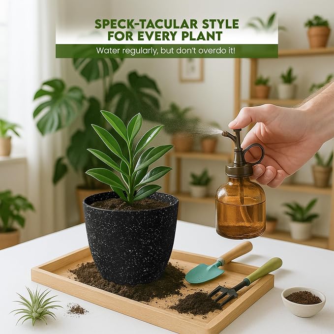 Plant Pots Indoor with Drainage 10 Pack Multi-Size Planters Spotty Black | Drainage holes included Multiple sizes 7/6.6/6/5.3/4.8 In Indoor plants and flowers Durable plastic construction
