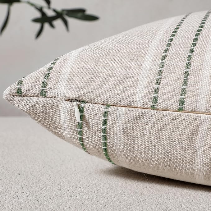 Hckot Sage Green Throw Pillow Covers 22x22 Set of 2 Striped Pillow Covers Spring Decorative Pillows Square Cushion Covers for Sofa Couch Bed Living Room Farmhouse Decor,Green