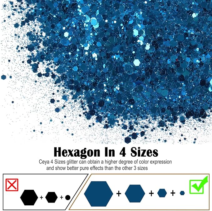 Ceya Chunky Glitter, 4.9oz/ 140g Admiral Blue Craft Glitter Powder Mixed Fine Flakes Iridescent Nail Sequins for Nail Art, Hair, Epoxy Resin, Tumblers, Slime, Painting, Festival Decor