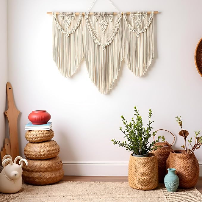 guzhiou Large Macrame Wall Hanging, Boho Woven Tapestry Decor Art, 43"x32" | Handmade bohemian woven tapestry for bedroom, living room, apartment. Perfect Boho style wall decor art for weddings, parties