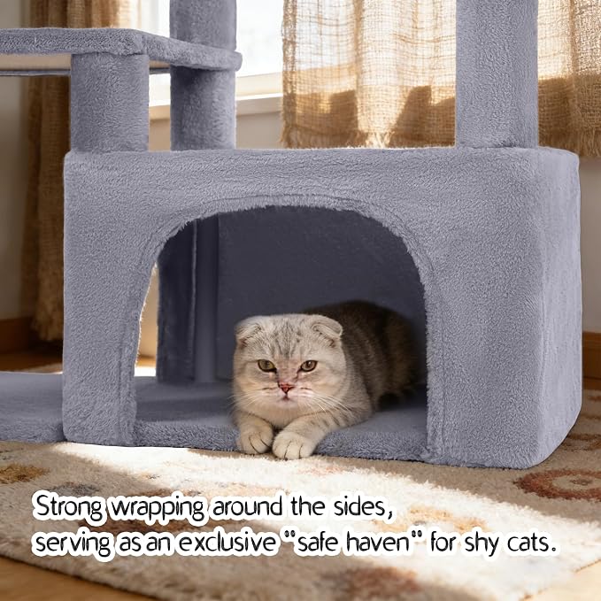 YUNIQUE Multi-Functional Cat Tree Tower, Big Cat Condo with Scratching Board, Rotating Toy & Deep Hammock, Luxury Perch Kitty Furniture for Indoor Cats (Grey)