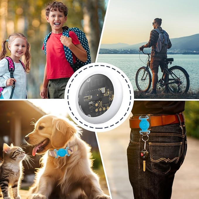 GPS Tracker for Dogs, Mini GPS Pet Tracker with Silicone Cover, IPX8 Waterproof GPS Tracker for Kids,No Monthly Fee,Work with Apple Find My(iOS Only),Dog Tracker Finder Tracker Pets-YGBlue-4