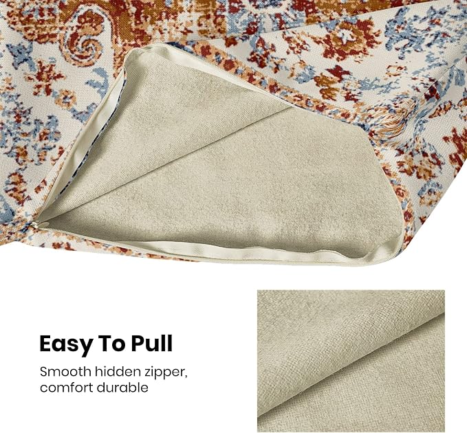 Boho Pillow Covers 20x20 Inch Set of 2,Carpet Pattern Throw Pillows Case,Mustard Yellow Blue Ethnic Design Outdoor Decorative Square Linen Farmhouse Decor Cushion Covers for Home Sofa Bed Couch