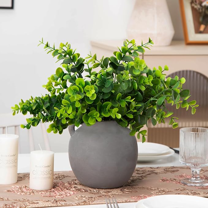 Black Vase Home Decor - 6in Ceramic Vase for Flowers - Small Round Vases for Decor - Farmhouse Vases for Pampas Grass, Decorative Vase for Bouquet, Lyeec Clay Pottery Rustic Terracotta Vase
