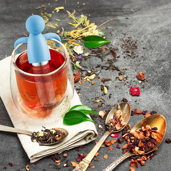 Hicarer 1 Piece Tea Infuser for Loose Tea Cute Fine Mesh Strainer Stainless Steel Filter Ball Diffuser Steeper for Teacups Teapots (Blue)