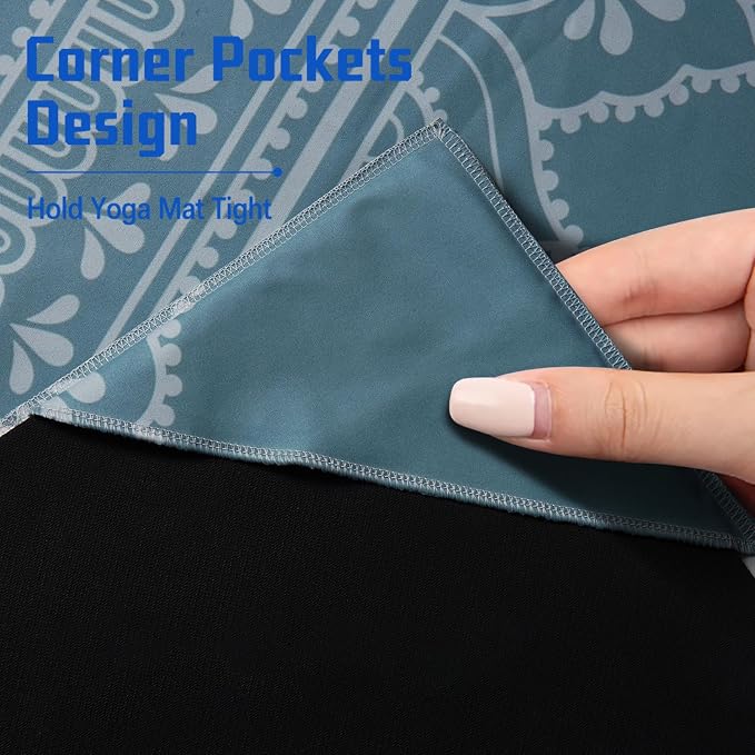 Yoga Mat Towel, Hot Yoga Non Slip with 4 Corner Pockets, 74 x 26 in | Soft Absorbent Microfiber With Four Corner Pockets, Fits Over Yoga Mats For Hot Yoga, Pilates, Gym, And Travel