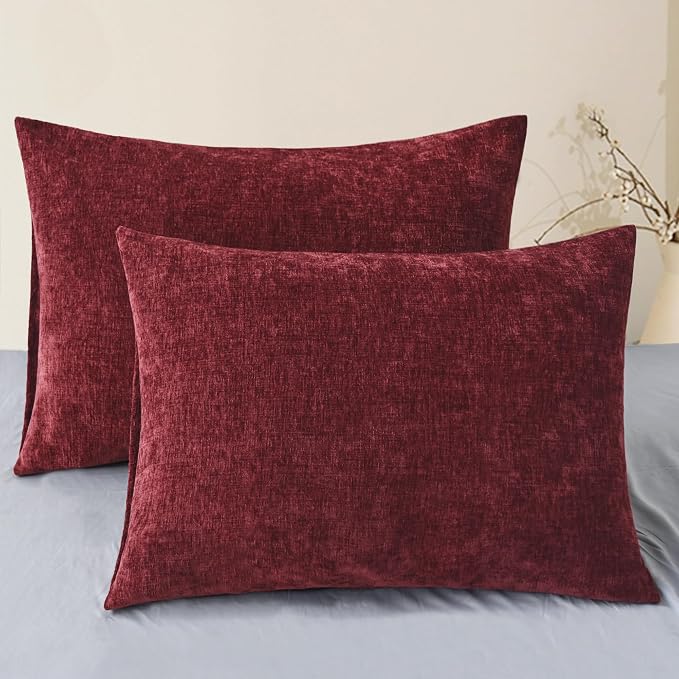 CaliTime Decorative Standard Throw Pillow Covers 26 X 20 Inches Burgundy | Pack of 2, Cozy Chenille Cushion Cases for Sofa Bed Living Room Farmhouse Home