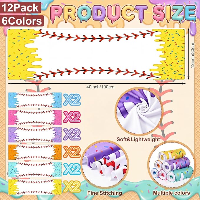 Peryiter 24 Pcs Ice Cream Drip Baseball Party Favors 12 Cooling Towels 12 Drip Drawstring Bags Bulk Sport Gifts for Teams Summer Camping Yoga Running Supplies, Chilly and Absorbent(Innovative)