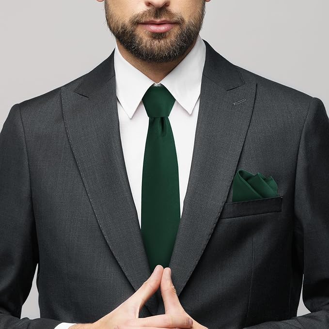 Black Tie Set in Gift Box Mens Solid Color 3.15" (8CM) Black Necktie and Pocket Square Set