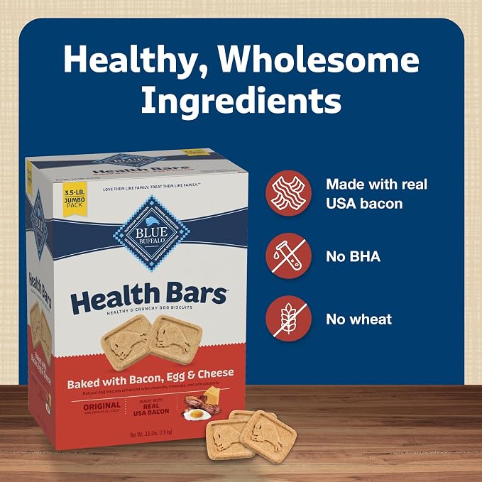Blue Buffalo Health Bars Bacon Egg & Cheese Mini Dog Biscuits, 2 lb | Smaller Bite, Same Crunch, Oven-Baked, No Chicken By-Product, Corn, Wheat, or Soy
