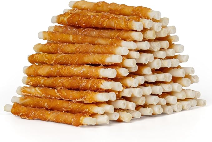 MON2SUN Dog Treats, 5 Inch Chicken Wrapped Rawhide Sticks, 31.75 oz | Long-lasting Chew Engagement, Dental-friendly Chewing Support, Sized for Puppies and Small Dogs