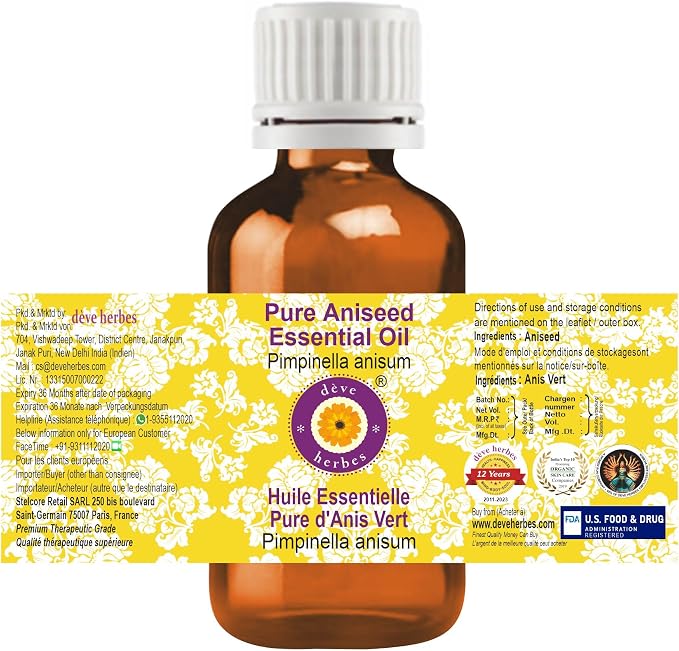 dève herbes Aniseed Essential Oil (Pimpinella anisum) Pure | Non-Sticky | Non-Greasy | Lightweight | Men & Women | All Skin Types | Steam Distilled 30ml (1 oz)