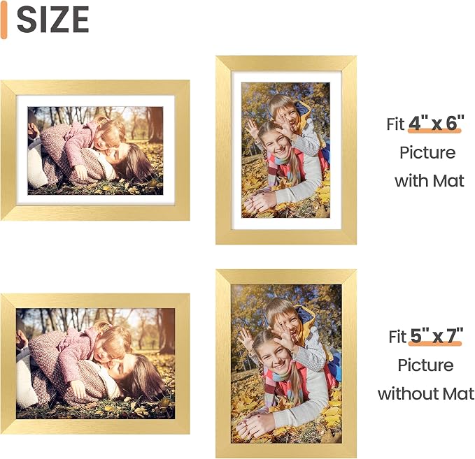 upsimples 5x7 Picture Frame Set of 10, Display Pictures 4x6 with Mat or 5x7 Without, Multi Photo Frames Collage for Wall or Tabletop Display, Gold | Fit 4x6 and 5 x 7 Photos, Wall or Tabletop Display, For Gallery Hallway Living Room, For Christmas Moth...