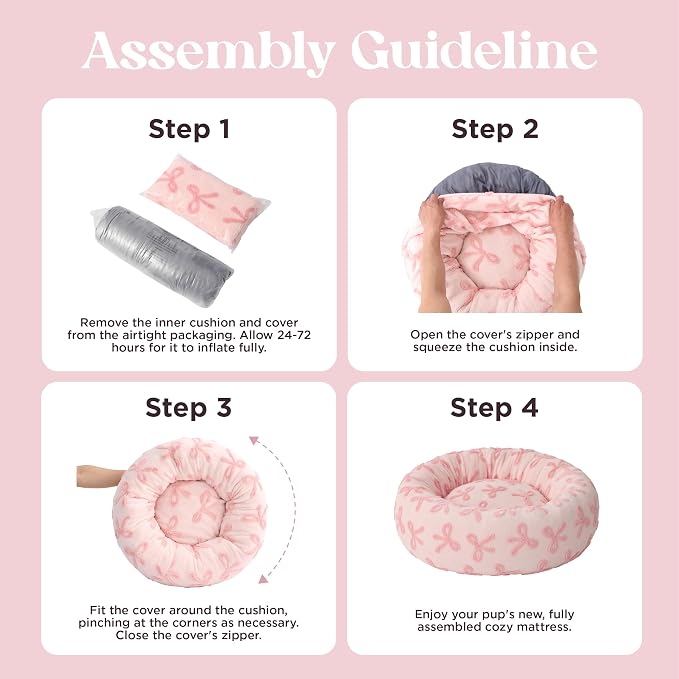 LE SURE Shown on TV Jacquard Donut Cute Small Dog Beds,Pink Taffy 23x23x7in | Orthopedic Calming Cat Sofa Indoor,Original Design Pattern,Washable Cover,Home Decor as Gift for Pet ,Anti Slip Bottom