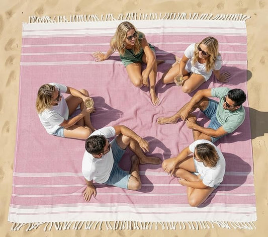 LANE LINEN Beach Vacation Essentials Blanket- Large Beach Blanket Sandproof with Quick Dry Comfort 82"x82", Perfect for Family Vacations, Park Outings, or Social Games – Candy Pink
