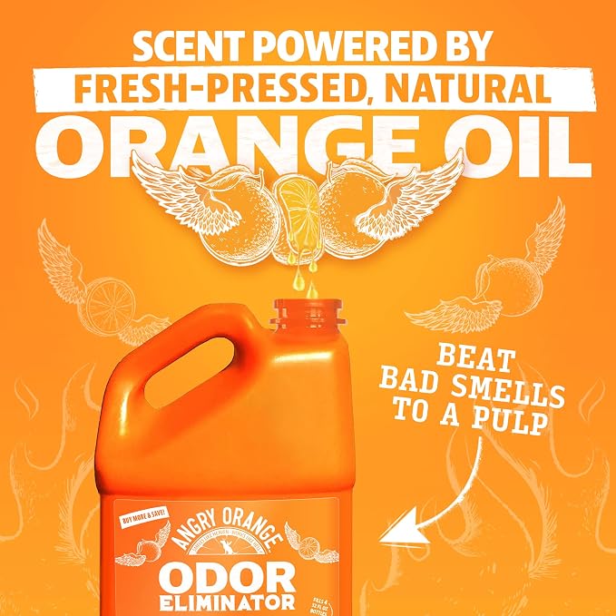 Angry Orange Pet Odor Eliminator for Dog and Cat Urine, Carpet Stains, and Strong Smells – Orange Rush Scent Cleaner – 1 Gallon
