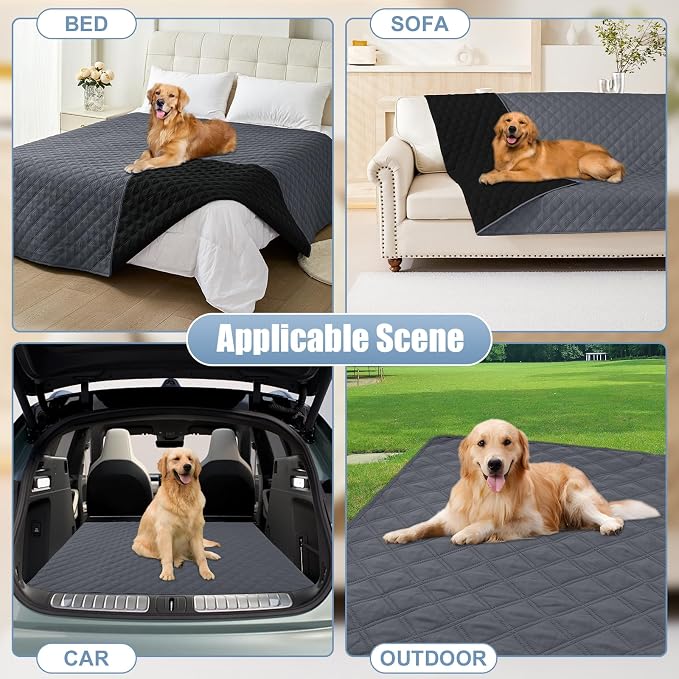 Smiry Waterproof Reversible Dog Bed Cover Pet Blanket | Pet Friendly, Soft Fabric, Washable Dog Blanket for Furniture Bed Couch Sofa, Checkered (82"x102", Dark Grey/Black)