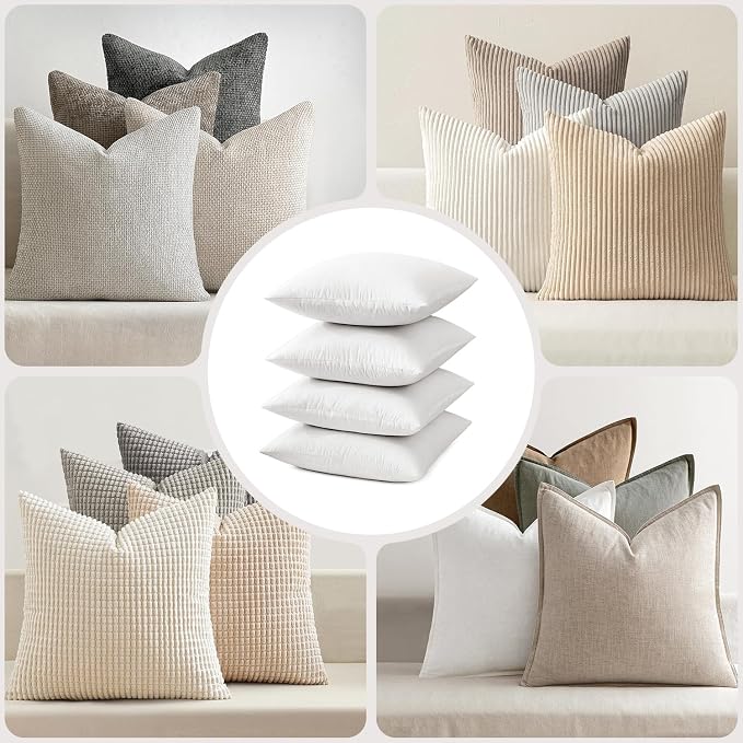 MIULEE 20x20 Pillow Inserts, Set of 4 Feather Down Throw Pillows | Choppable and No Smell, Double-Layer Down-Proof Cotton Cover, Decorative Pillows for Couch Sofa and Bed
