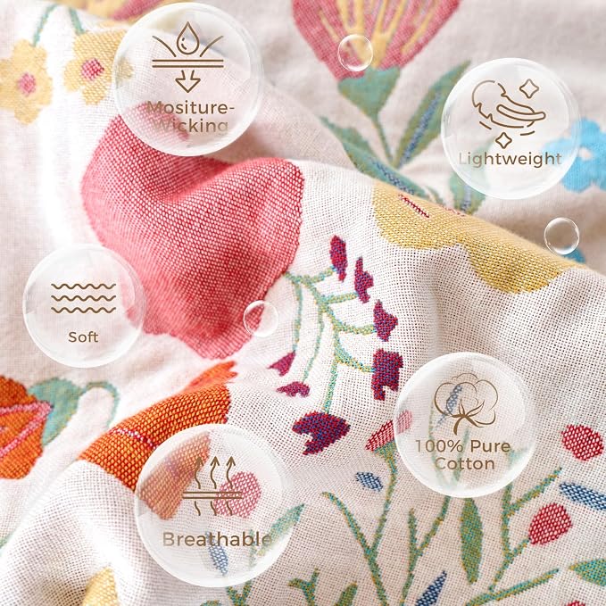 LUTBM Boho Throw Blanket for Bed 60"x80", All Season Cotton Couch Blankets | Reversible Floral Leaves Jacquard, All-Season Twin Lightweight Breathable Quilt, For Chair Sofa Bedroom Living Room Decor