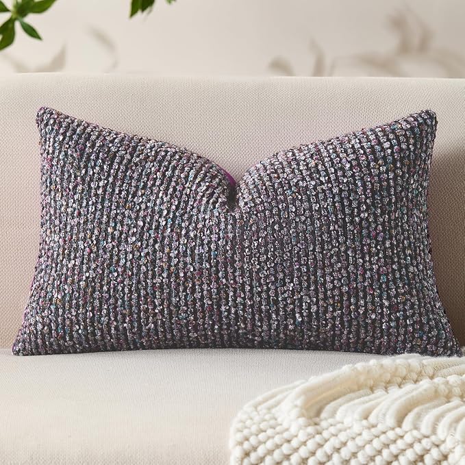 Allorry Soft Wool Decorative Throw Pillow Covers 12x20 Purple SY011E12 | Cozy Soft Touch,Neutral Textured Boho Cushion Covers for Modern Farmhouse Sofa Bedroom Living Room Decor