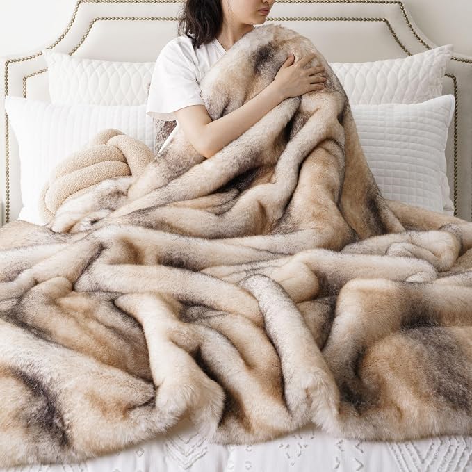 BATTILO Luxury Faux Fur Throw Blanket for Couch, 60"x80", Thick, Smoothly | Large Soft Warm Cozy Plush Furry Fuzzy Mink Fluffy Faux Fur Blanket for Bed, Sofa,Chair, Living Room, Home Decor