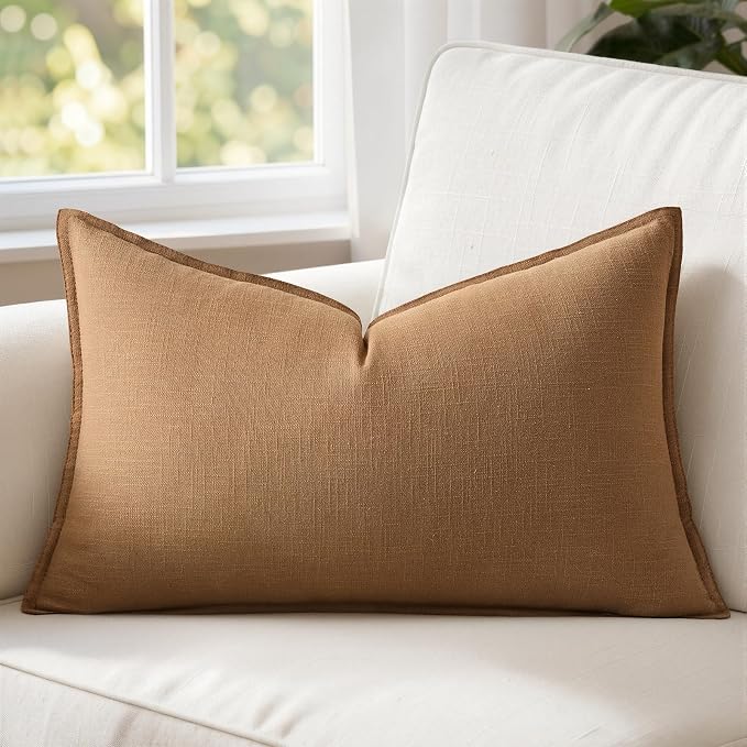 MIULEE Decorative Linen Lumbar Pillow Cover 12x20 Inch Brown | Fall Autumn Boho Farmhouse Couch Long Throw Pillow for Bed, Pack of 1 Accent Modern Pillowcase, Sofa Livingroom Home Decor